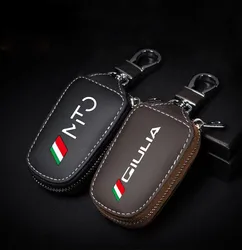 Leather Car Key Protection Shell Bag Filber Car Key Case Car Keychain For Alfa Romeo 156 159 Mito Giulia Stelvio Giulietta