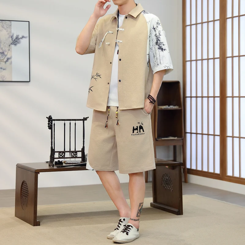 

Летний модный комплект из дышащей ткани Ice Silk: футболка с коротким рукавом и спортивные штаны, мужской повседневный свободный костюм больших размеров, высококачественный комплект из двух предметов.