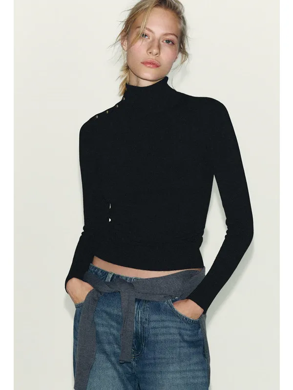 

Basic Knitted Pullover Netie Women's T-irt oulder Button Pure Color Boting irt Soft Polyester Fiber Long Sve