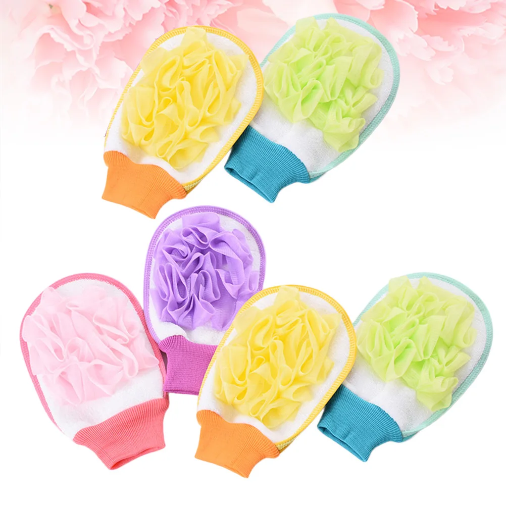 

6pcs Bath Gloves Double Sided Exfoliating Fiber Material Comfortable Fit Remove Dead Skin Prevent Clogged Pores Acne Shower