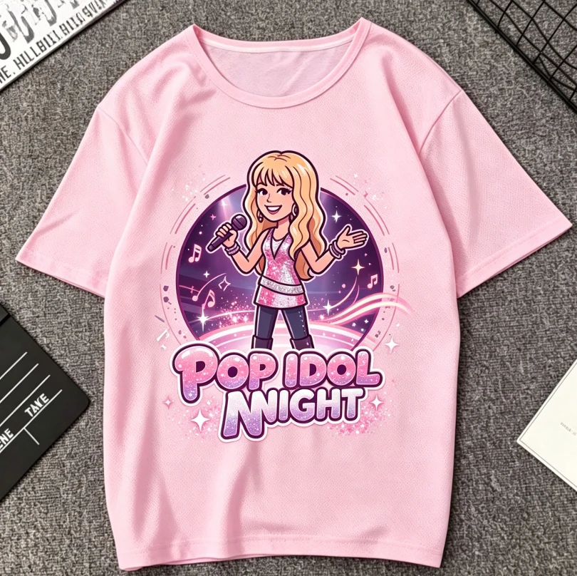 Y2K retro pop music pattern T-shirt pink cartoon rock star print casual unisex street wear unisex top