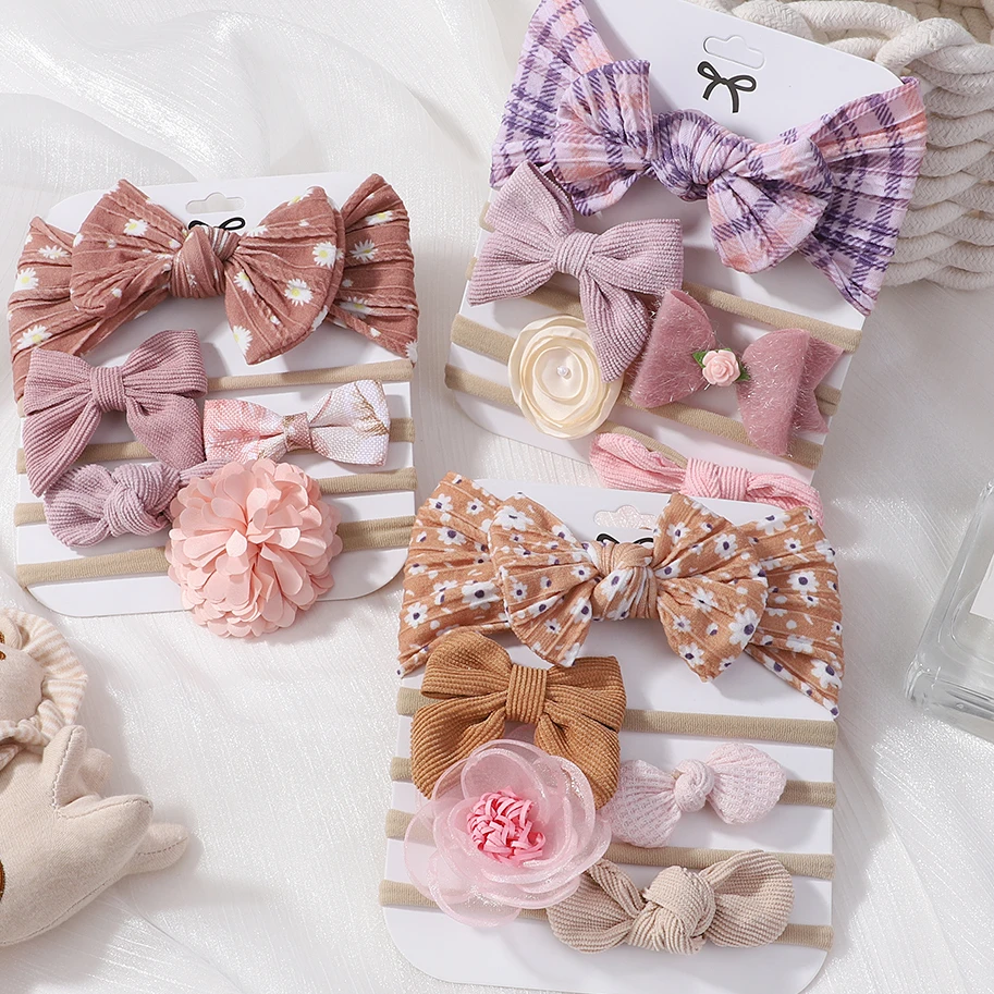 

5Pcs/Set Baby Bow Flower Headbands for Girls Elastic Turban Kids Hair Bands Nylon Newborn Headwrap Children Hair Accessories