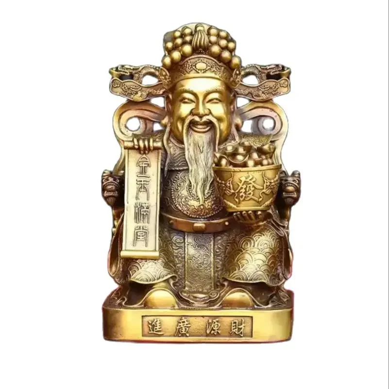 Pure copper, gold and jade fill the hall, the God of Wealth stands 28 centimeters tall, is a home decoration and handicraft