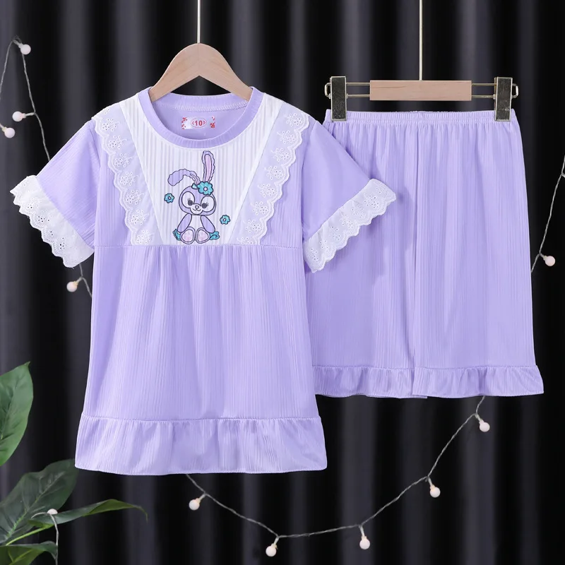 Star Delu Children's Pajamas Short Sleeved Set Cartoon Strawberry Bear Short Sleeved Shorts Girl's Home Fury