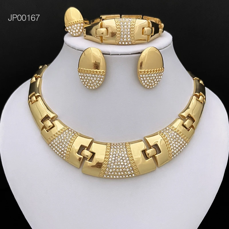 

Dubai Gold Color Jewelry Set For Women Quality 18K Gold Plated Fashion Set Jewelry Necklace Earrings Ring Bracelet Free Shipping