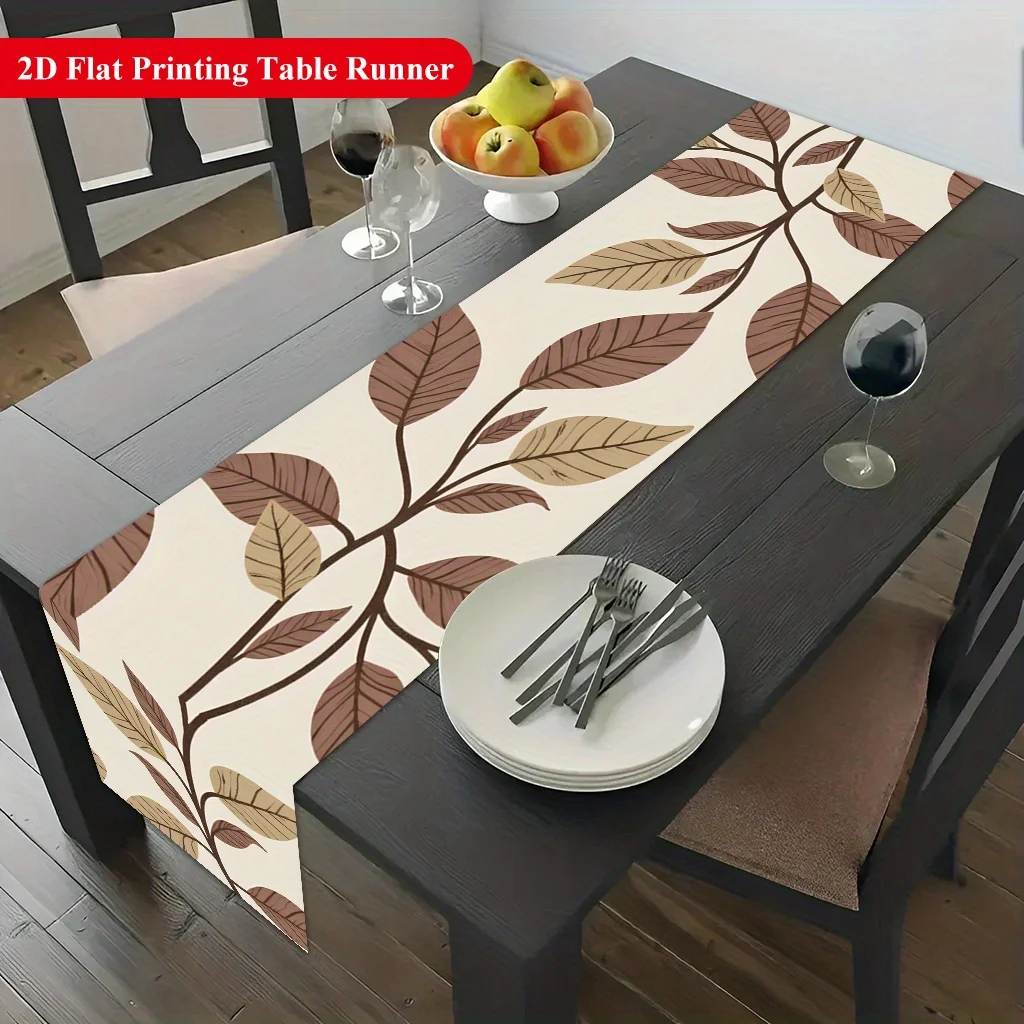 1pc Brown Branch And Leaf Table Runner Holiday Party Decorative Cloth for Home Kitchen Dining Office Living Room Coffee Table
