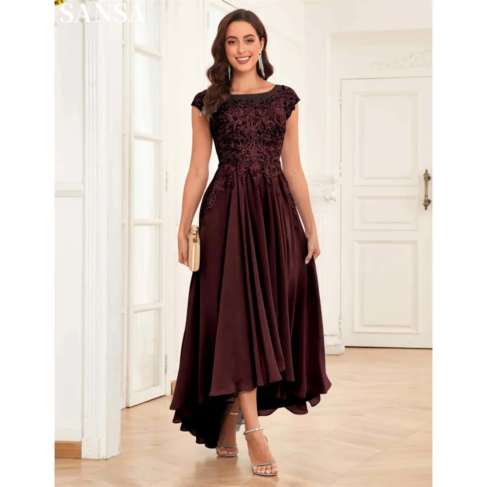 Sansa Lace Embroidery Elegant Mother of Bridal Formal A-line Chiffon Party Dresses Ankle-Length Sleeveless Evening Dresses 2024