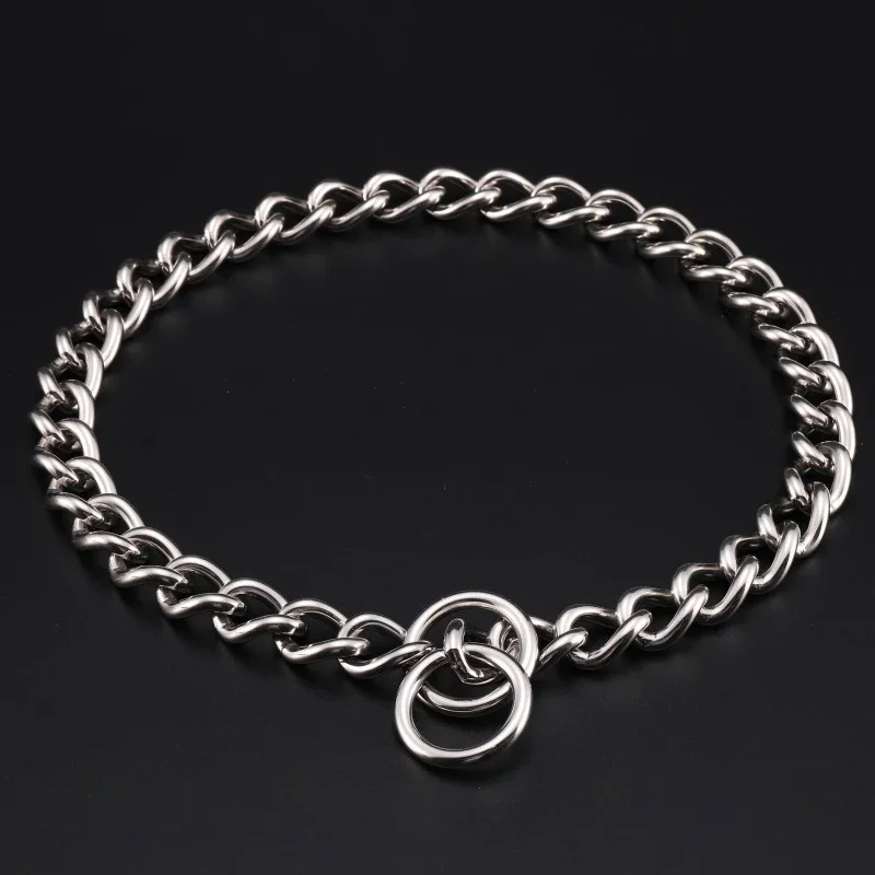 Metal Stainless Chain Dog Collar Silver Cuban Link Dog Slip Chain Choke Collar Steel Strong Slip Dog Collars for Pet