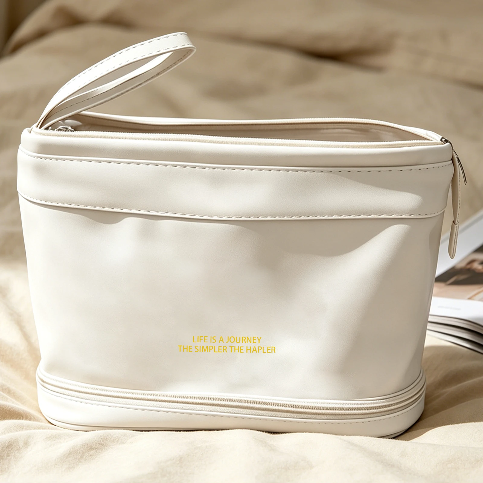 Dual Layer Large Capacity Waterproof PU Makeup Bag With Makeup Brush Compartment Portable Travel Cosmetic Toiletry Storage Handb