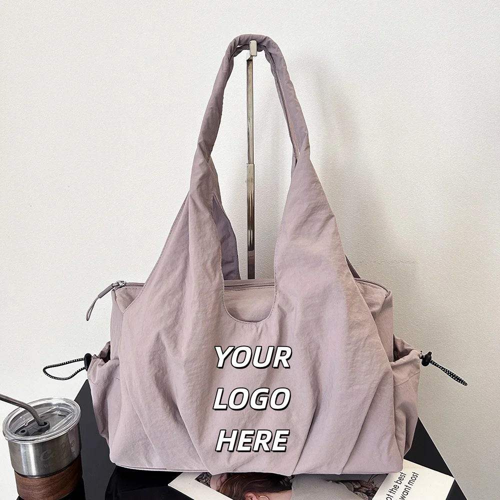 Custom Logo Crinkle Nylon Tote Bag Large Capacity Women Shoulder Hobo Bag Casual Travel Work Shopping Handbag Custom Pattern