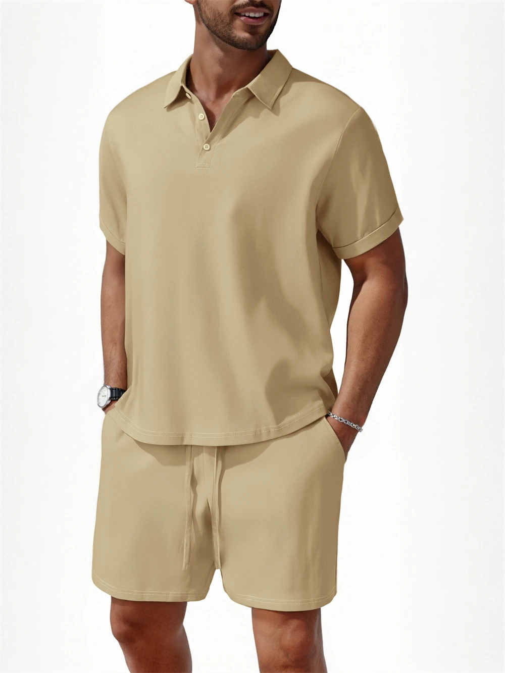 ผู้ชายใหม่ฤดูร้อนสบายๆกีฬา 2 ชิ้นชุดแฟชั่นผ้าฝ้ายลินินเสื้อแขนสั้นและกางเกงขาสั้นผู้ชายหลวมเสื้อกีฬาชุด