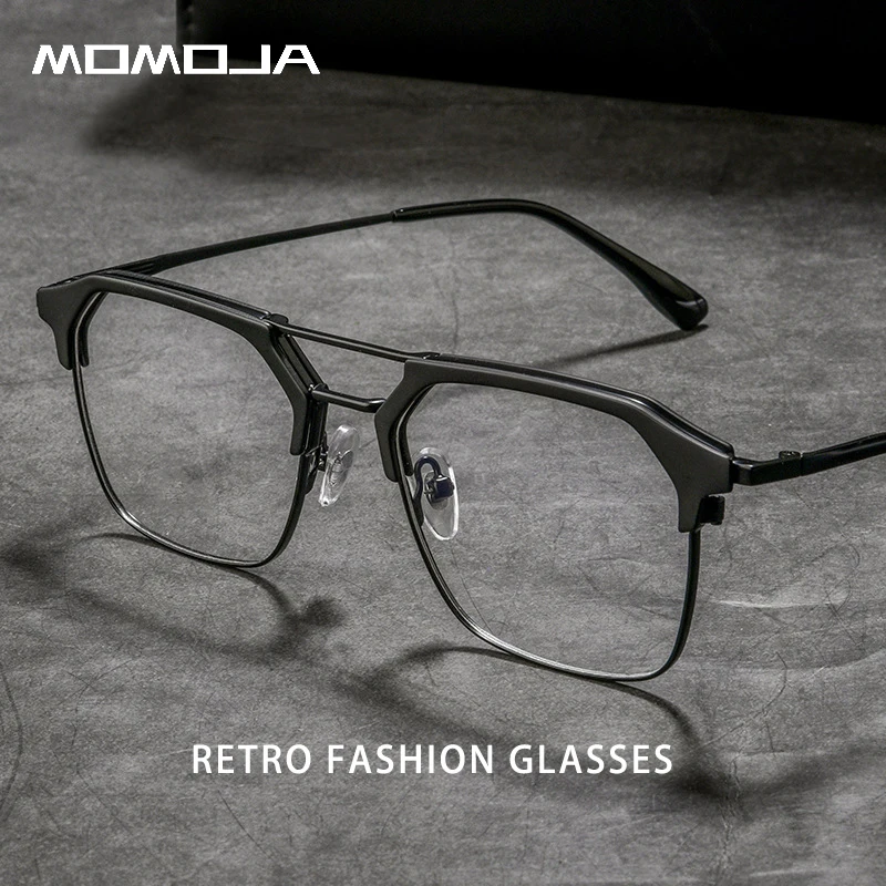 

MOMOJA Retro Fashion Double-beam Ultra-light Alloy Eyewear Trend Myopia Glasse Optical Prescription Eyeglasses Frame Man P68087P