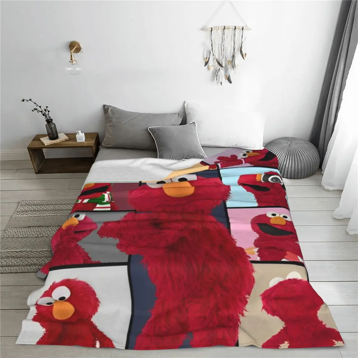 Elmo S-Sesame Street Blanket Cartoon Comedy Flannel Novelty Warm Throw Blankets for Home Winter