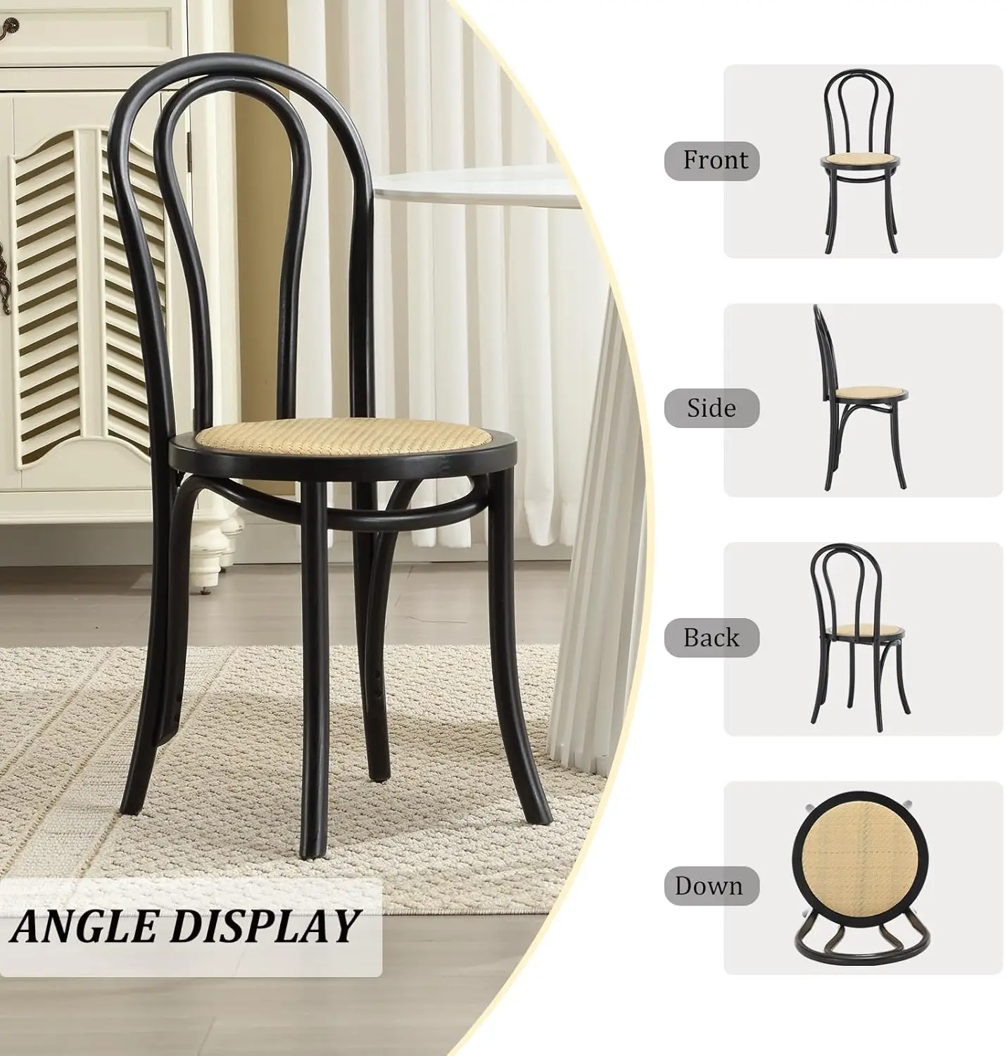 Kmax Vintage Dining Chairs Set Of 4, Thonet Soild Wood Rattan Dining Room Chairs Armless French Country Kitchen Chairs For