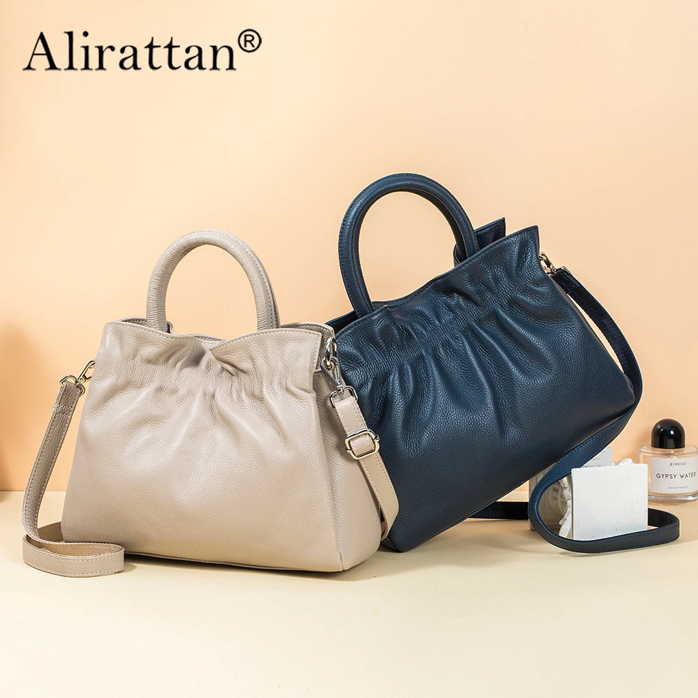 

Alirattan 2024 New Fashionable Cowhide Women's Handbag Niche Leather Pleated Bag Large Capacity Shoulder Bag Crossbody Bag