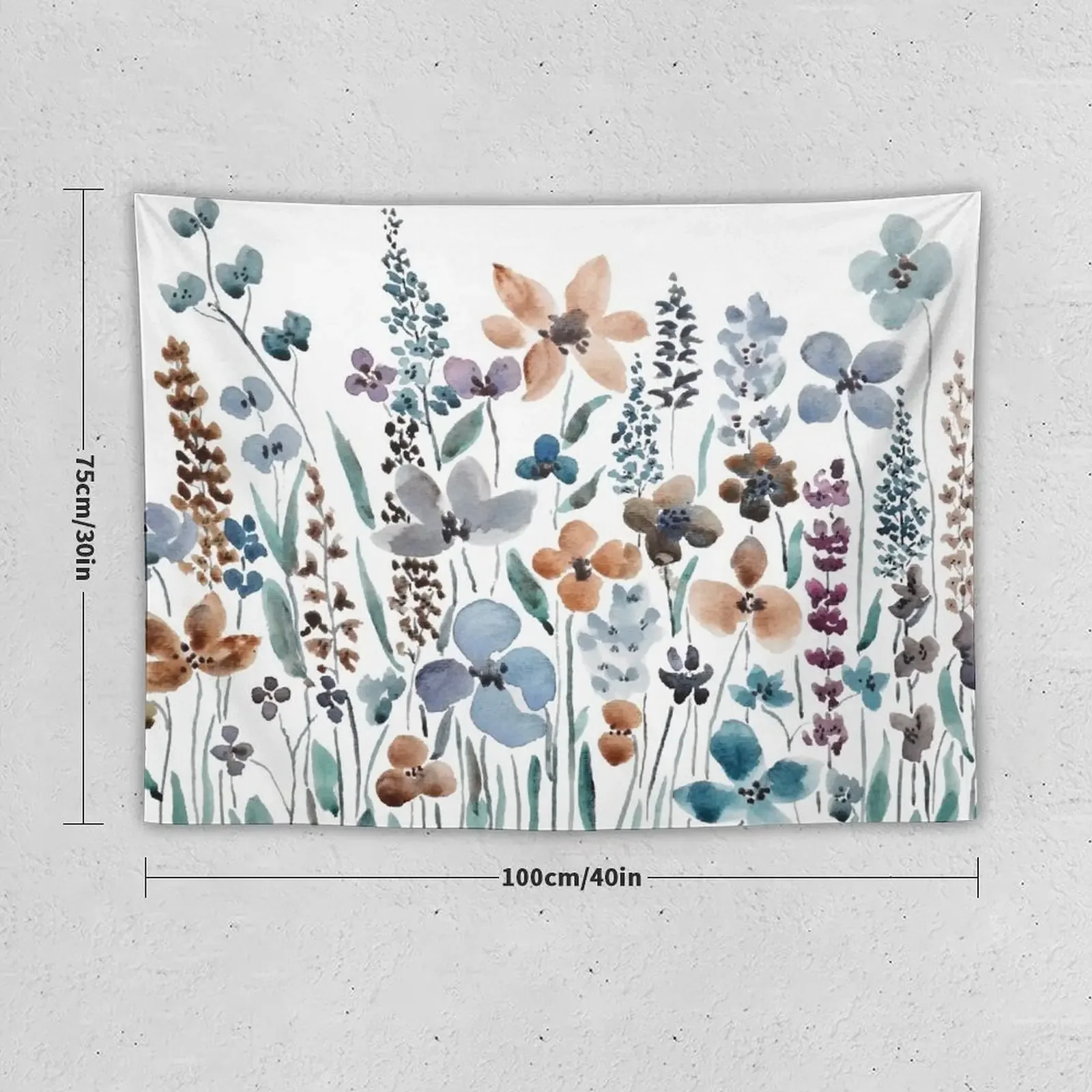 watercolor blue brown wildflower field Tapestry Cute Room Decor Wall Hanging Decor Luxury Living Room Decoration Tapestry