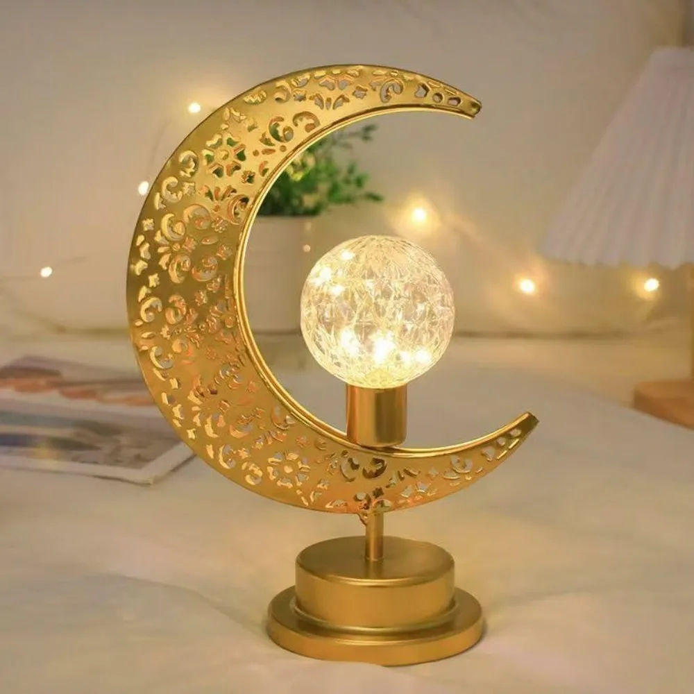 LED wrought iron moon lamp, spherical lamp, Muslim festival decorative lamp, bedroom table lamp, ambient lighting.