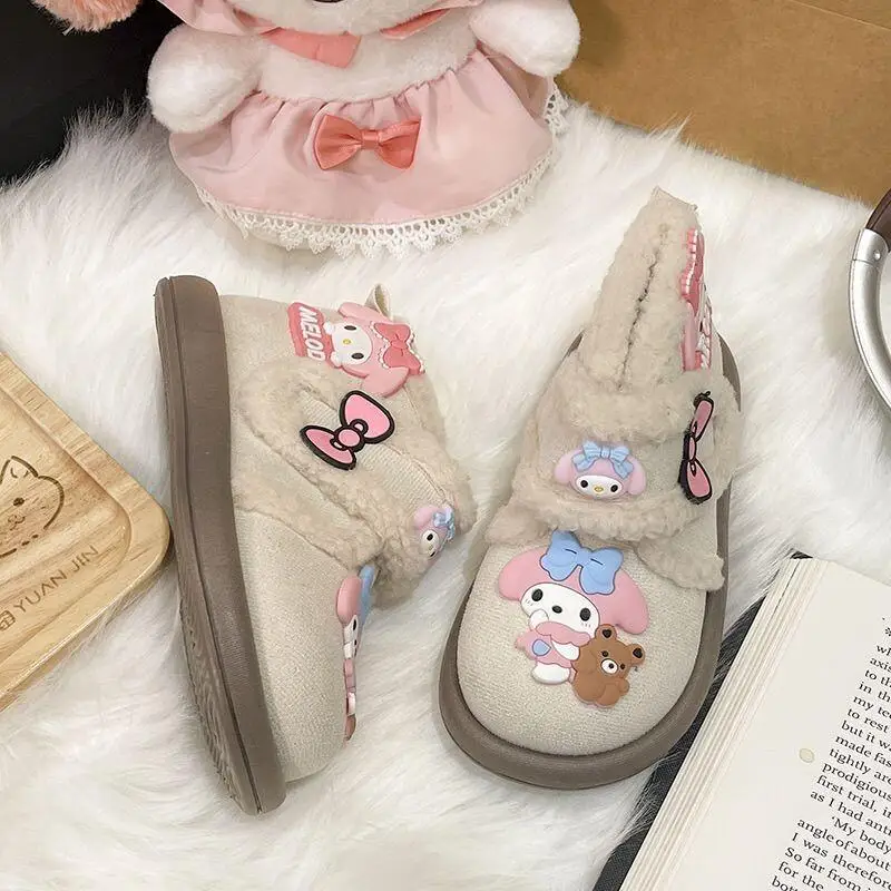 Kawaii My Melody Sanrio الطلاب لطيف الصوف أحذية قطنية دافئة الأطفال أحذية قصيرة الشتاء احذية الجري هدايا للفتيات