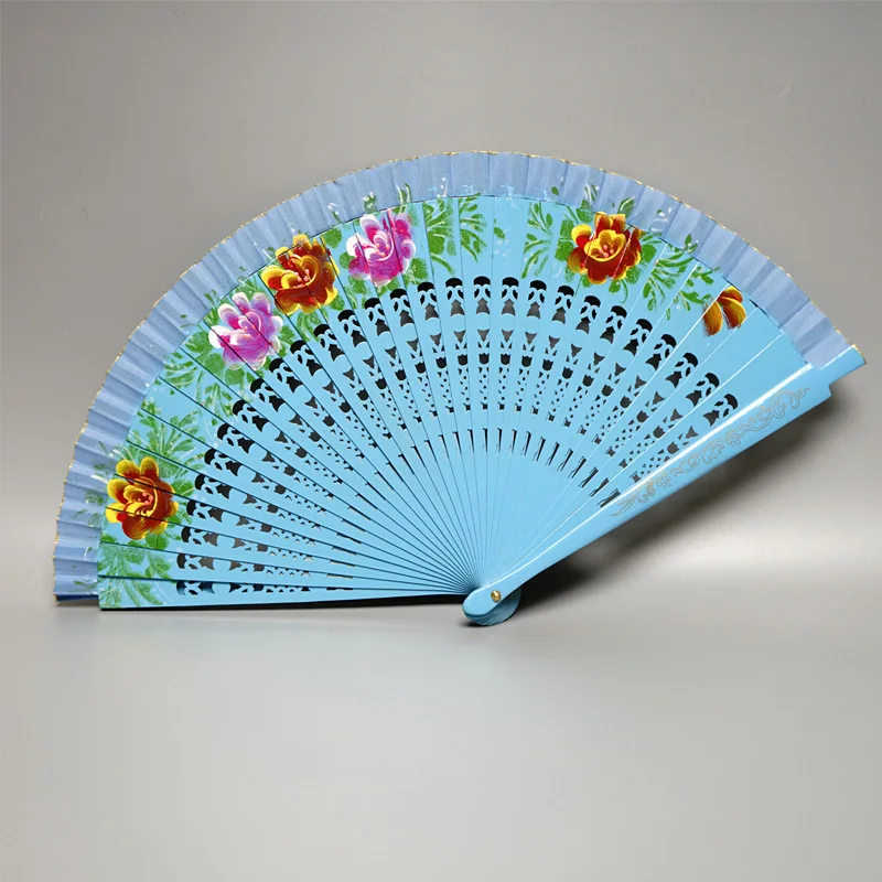 Chinese Style Double-Sided Folding Fan Hollow Double-sided Craft Gift Dancing Printing Wood Spanish Hand Fan Party Supplies New