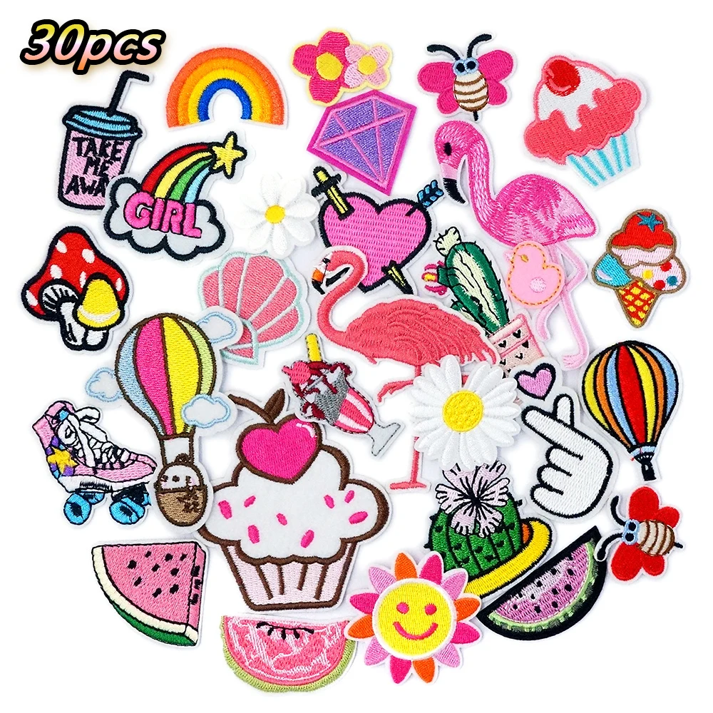 

30Pcs/Lot Pink Cake Cactus Embroidered Iron on Patches Applique Sewing Clothes Accessories Apparel Supplies Patch Decoration