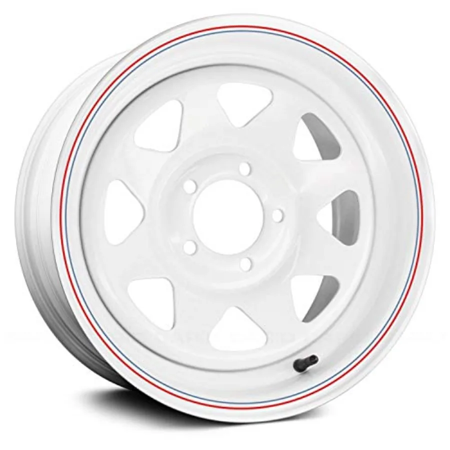 

80W Белое 8-спицевое стальное колесо 16x8 8x6.5 4.5BS с глянцевым белым покрытием для легковых автомобилей и легких грузовиков с хромированным колпаком, прочное, с E-покрытием