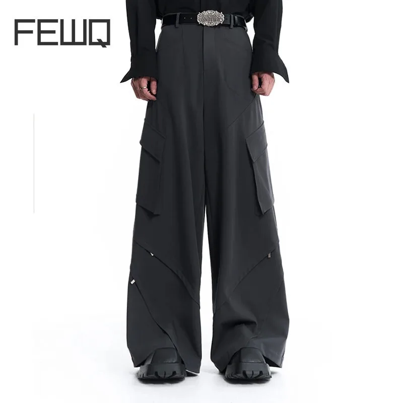 

FEWQ Niche Design Straight Leg Casual Men's Trousers Autumn Multi Pocket 2024 Solid Color Wide Leg Male Pants Darkwear 24E2124