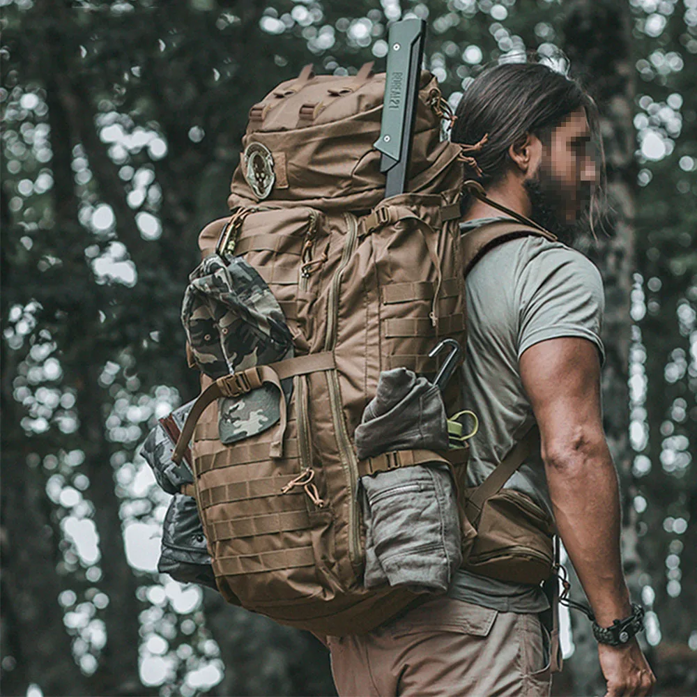 

75L Military Internal Frame Backpack for Men, Cordura Tactical Backpack with MOLLE Webbing for Snowboarding Hiking Camping