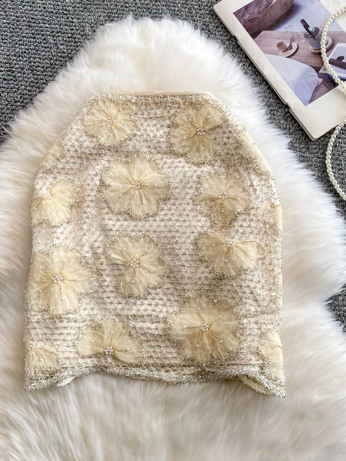 

Ele European Sle Sequin Embellied High Waist Slim Fit Skirt Women's Faionable Cact Heavy Du Zipper Closure