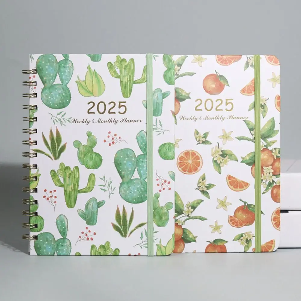 Monthly 2025 English Agenda Book Weekly Plan Planner Organizer Flowers Diary Notebook To Do List Loose-leaf Coil