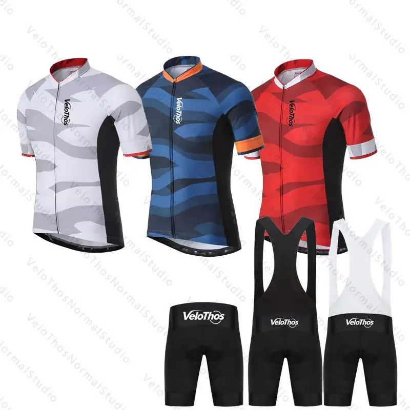 AliExpress NONE VeloThos Cycling Jersey Set Short Sleeve and Bib Shorts Sport Camping Pro Race Bicycle Clothing MTB Ropa Maillot for Men Summer