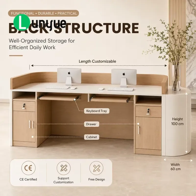 Modern MDF Reception Desk Custom Logo Office Hotel Mall Front Counter Furniture Durable Professional Business Lobby Table