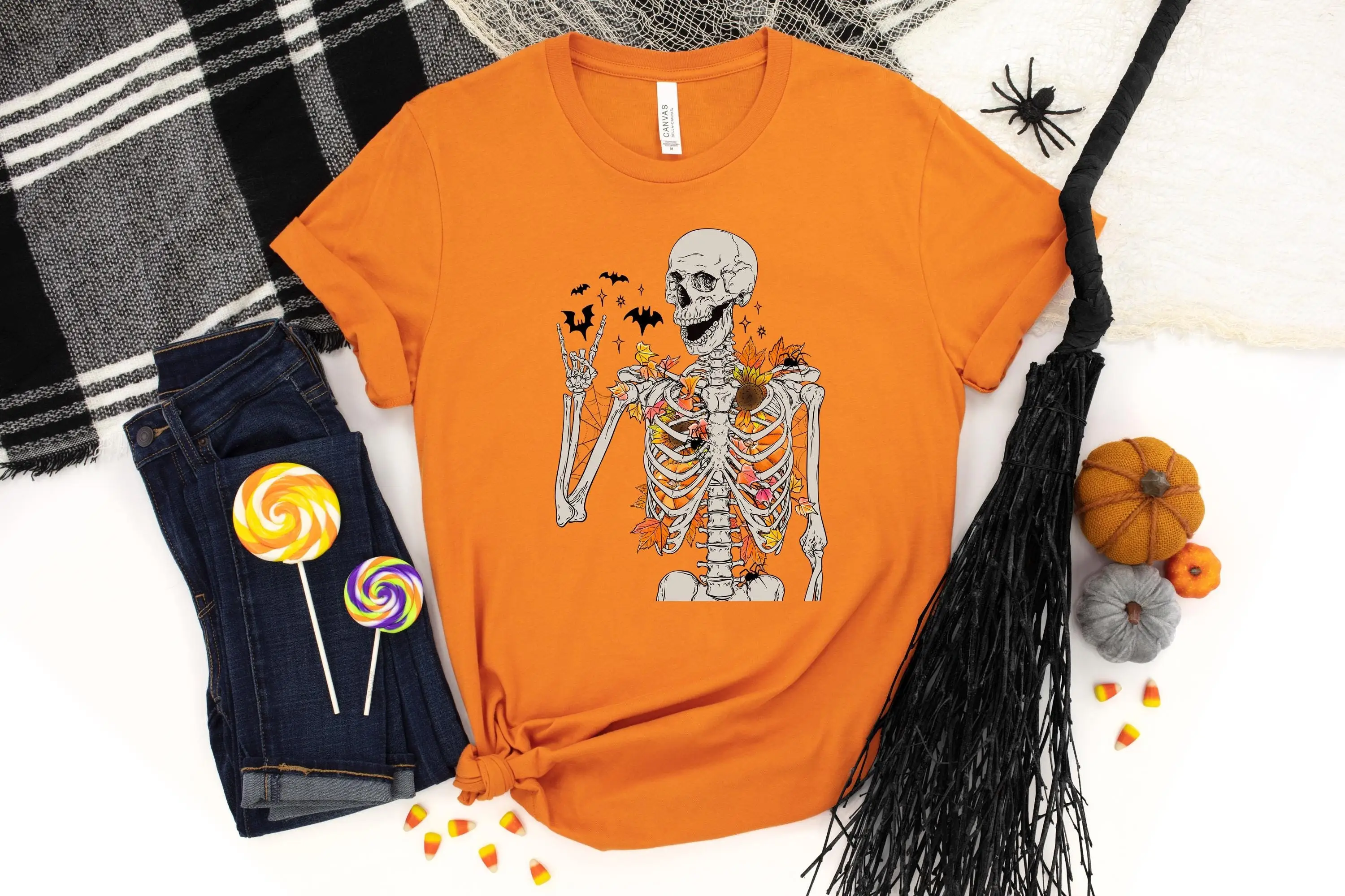 Floral Skeleton T Shirt Halloween Ribcage Spooky Witchy Women Bohemian