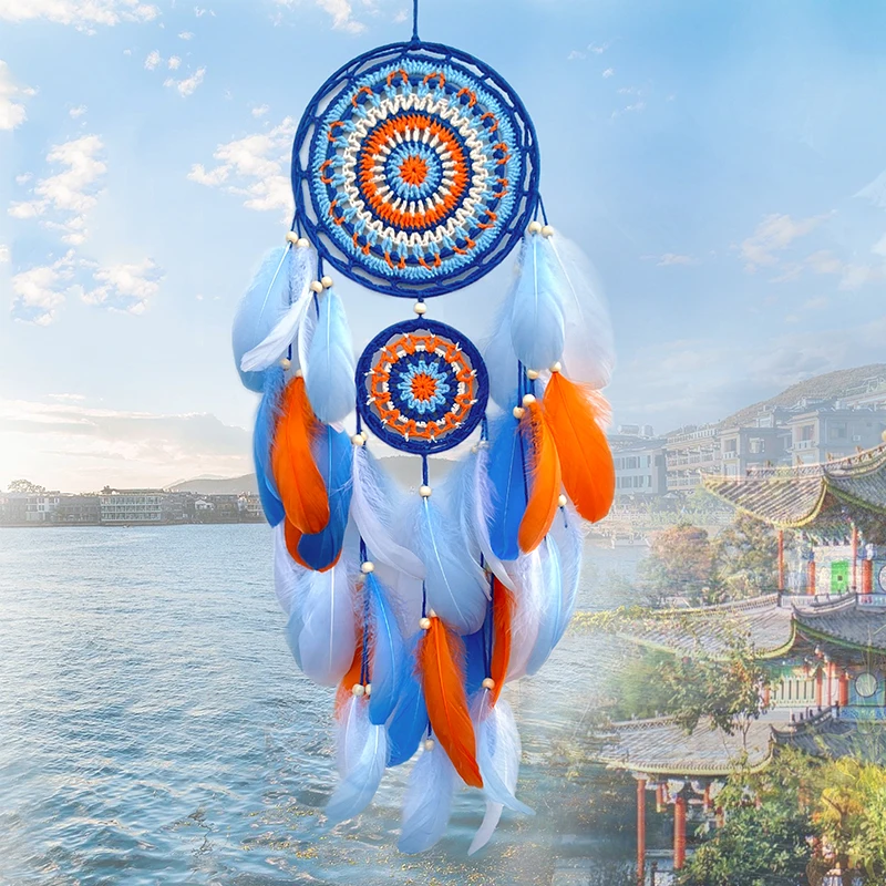 Dream Catcher Crochet Colorful Feathers Wind Chimes Wall Hanging For Living Room Bedroom Festival Party Gifts Home Decorations