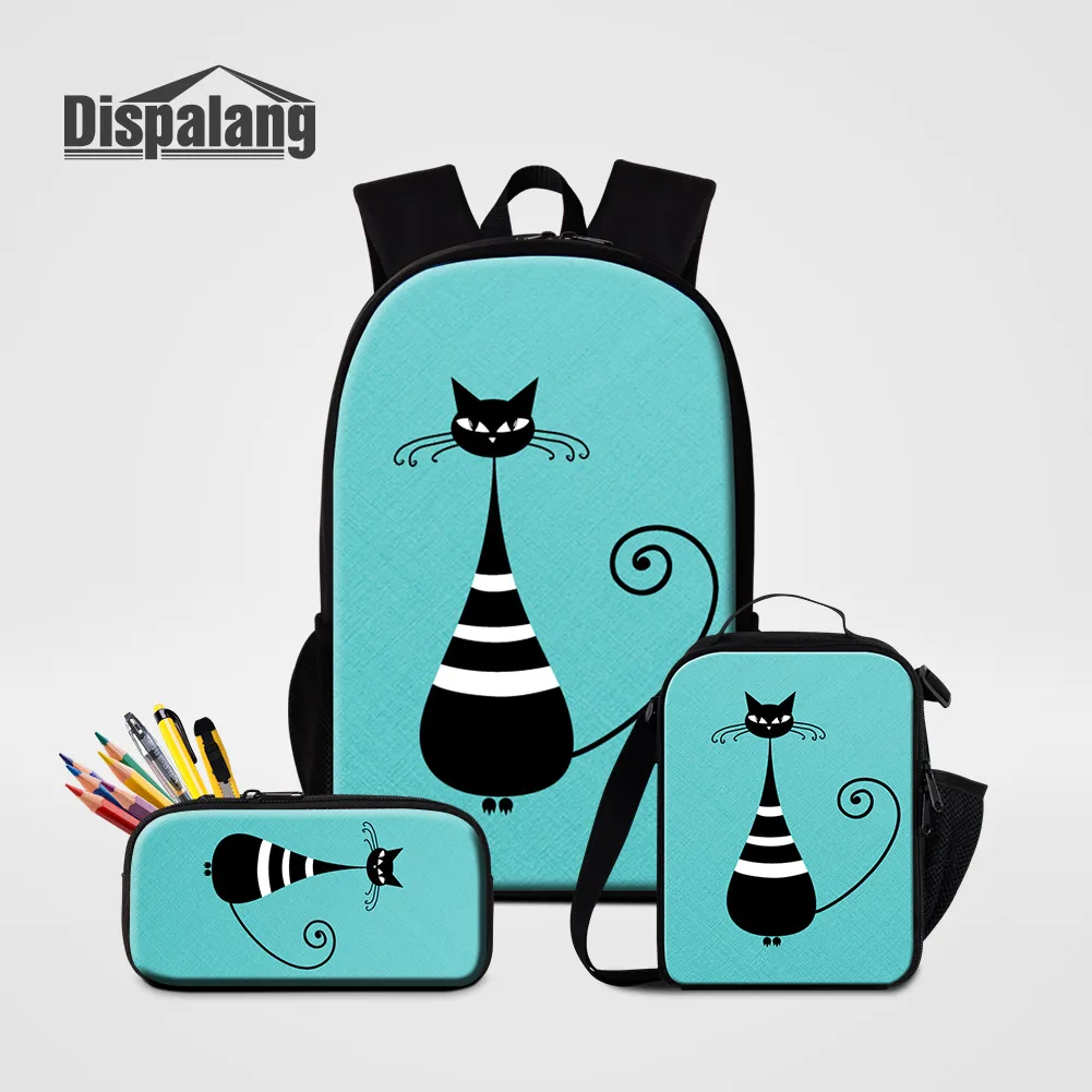 

Unique Design Cat Backpacks Pencil Case Lunchbox 3 PCS Set For Primary Students Girls Lovely School Bag Children Bagpack Rugzak