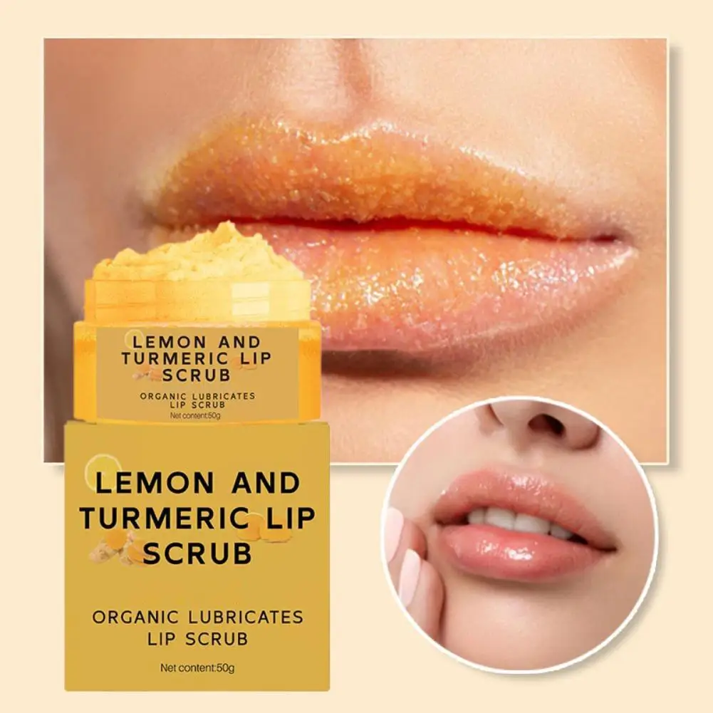 50 جرام ليمون وكركم مقشر الشفاه للشفاه الداكنة يقلل الخطوط الدقيقة ترطيب الشفاه مقشر فرك ترطيب مغذي العناية بالشفاه