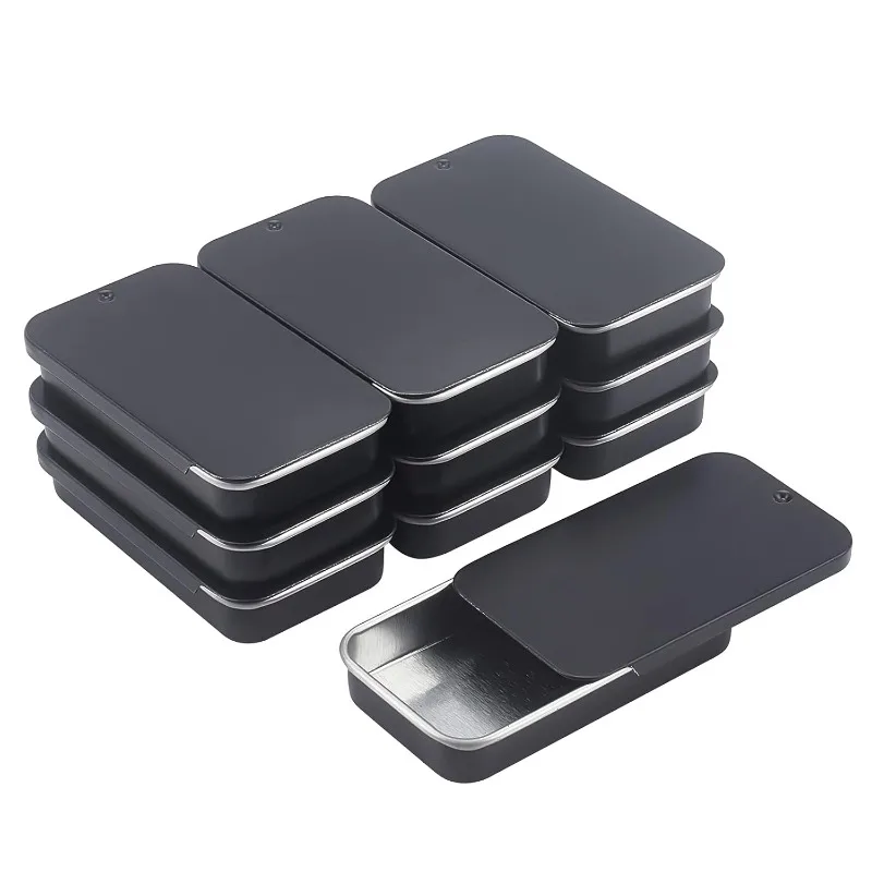 20 Pack Metal Slide Top Tin Containers Gunmetal Small Tin Containers for Lip Balm Crafts Storage Kit 2.4x1.3x0.4''