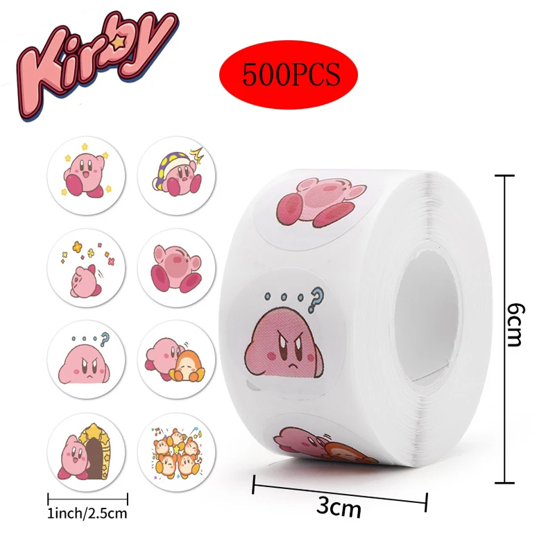 

500PCS Kirby DIY Stickers Cartoon Anime Figure Image Cute Children's Reward Envelope Sealing Decoration Book Sticker Kid Gifts