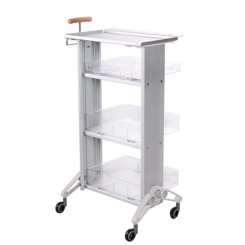 

2025 Modern Design Hair Salon Trolley Beauty Salon Aluminum Alloy Frame Acrylic Barber Shop Shelf
