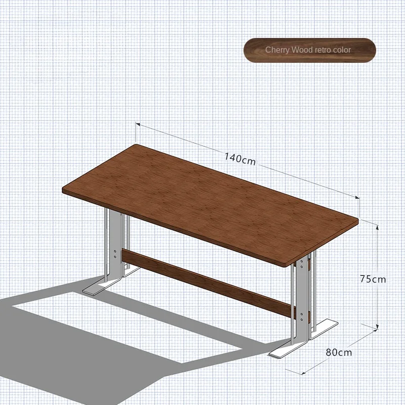 

ZC Cherrywood Solid Wood Dining Table Household Stainless Steel Rectangular Desk