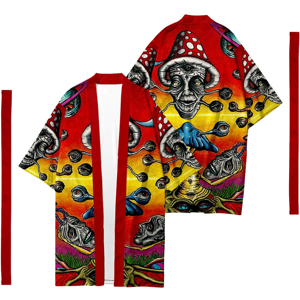 

Men's Japanese Long Kimono Cardigan Men's Samurai Clothing Kimono Psychedelic Pattern Kimono Shirt Yukata Jacket 6