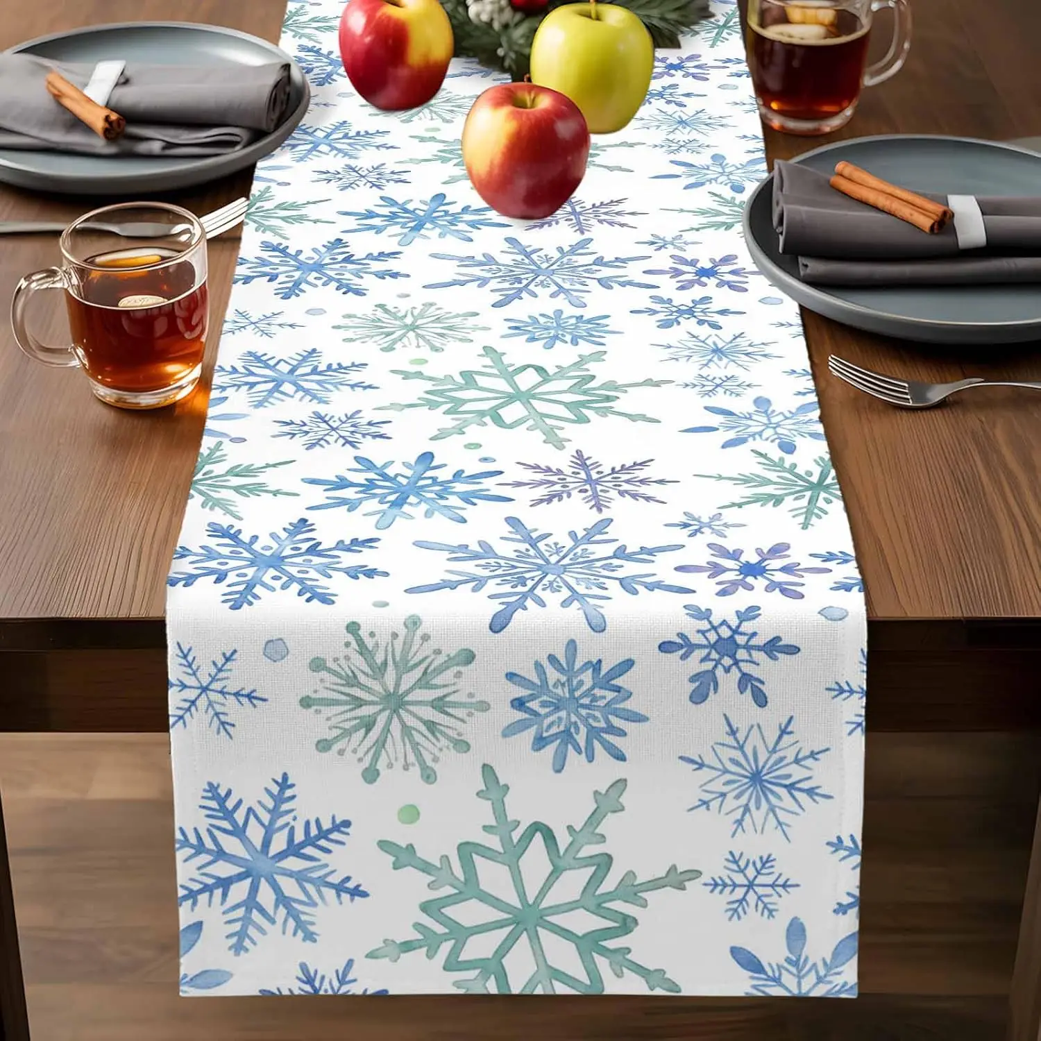 عيد الميلاد المائية الثلج الجدول عداء ديكور الحفلات قابلة لإعادة الاستخدام مزرعة المطبخ طاولة طعام عداء زينة عيد الميلاد #6