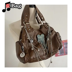 Brown casual pu bag Spice Girl Versatile Harajuku tote Gothic punk woman one shoulder cross body handbag