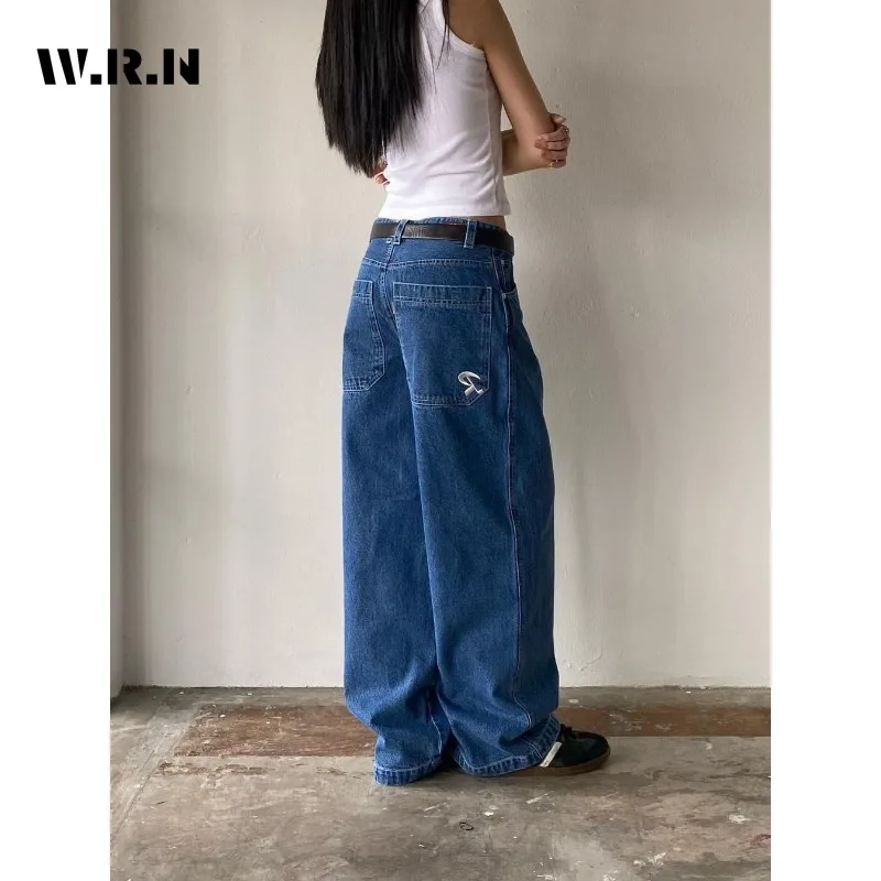 

Casual Baggy Retro Blue Oversized 2000S Jeans Women High Waist Embroidery Y2K Pants Wide Leg Grunge Street Denim Trouser