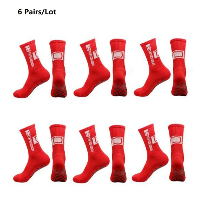 6 Pairs/Lot 2024 New ANTI SLIP Tapedesign Football Socks Mid Calf Non-Slip Soccer Sport Cycling Sports Men\'s Women Sock EU38-44