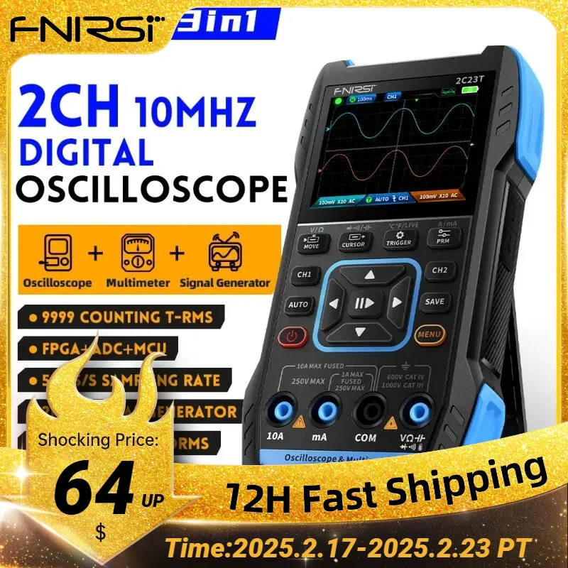 FNIRSI 2C23T Upgrade 2*10MHz Handheld Digital Oscilloscope Multimeter Signal Generator 3 in 1 Dual Channel Automotive Tools ﻿