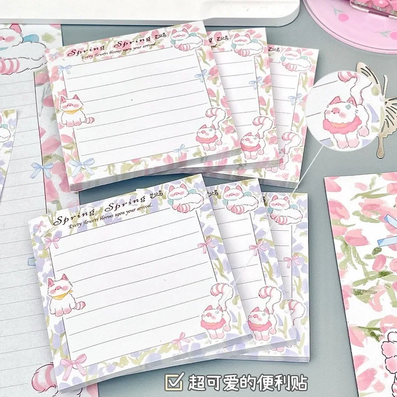 Tulip Kitten Design Cute Simple Sticky Notes Book High Value Ins Style Student Message Notepad Can Tear N times
