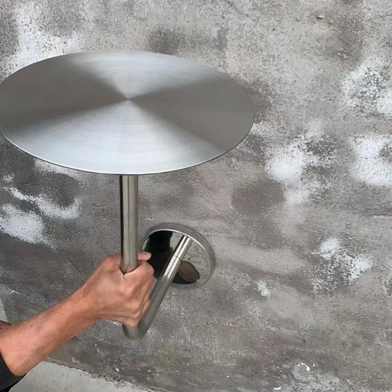 Wall-mounted stainless steel small round table, coffee shop milk tea shop metal round table