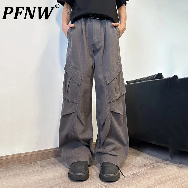 

PFNW Cargo Pants Men Multi-pocket Loose Straight Jeans Worn-out Casual Trousers 2024 Summer New Trendy Handsome Male 28W3789