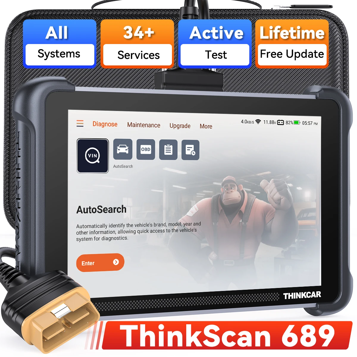 Image of Lebenslange Kostenlose Updates THINKCAR THINKSCAN 689 OBD2 Diagnosegerät DOIP CANFD Bidirektionale ECU-Codierung 34 Resets