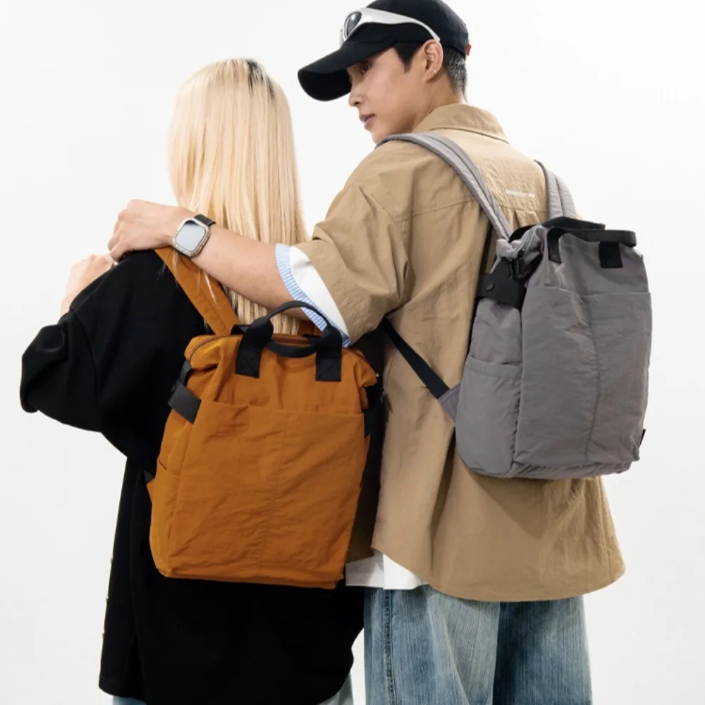Ultra-light nylon fabric men's double-shoulder bag, large capacity, solid color, water-resistant, women's travel backpack